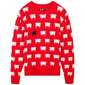 
Luoluofeng red sweater women's 2024 new design round neck pullover sweater winter outfit