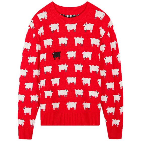 
Luoluofeng red sweater women's 2024 new design round neck pullover sweater winter outfit