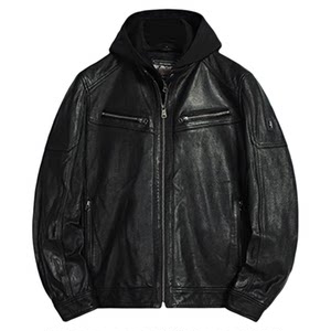 
MCS men's clothing comes from Marlboro. Stand collar genuine leather goatskin motorcycle leather jacket hooded leather jacket for men.