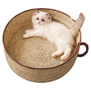 
Rattan cat nest, suitable for all seasons, tea cup and cattail woven nest, scratch-resistant and wear-resistant, summer cool nest pet mat, safe