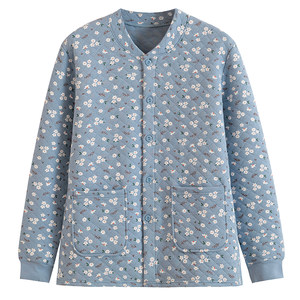 
Women's pure cotton three-layer warm top, middle-aged and elderly cardigan, thickened autumn coat, mother's autumn and winter home bottoming shirt