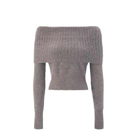 
Heirloom retro lazy baby camel hair one-shoulder long-sleeved sweater for women in autumn and winter hot girl off-shoulder knit top