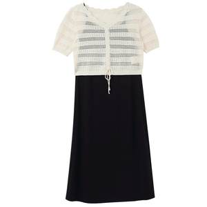 Goga Xiaoxiangfeng suit women's summer temperament commute knitted camisole dress with two pieces of clothes outside
