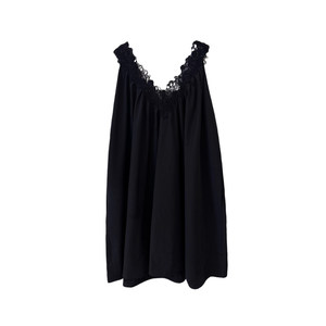
3ts lace spliced tank top suspender skirt white princess style high waist a line skirt sleeveless wide hem dress