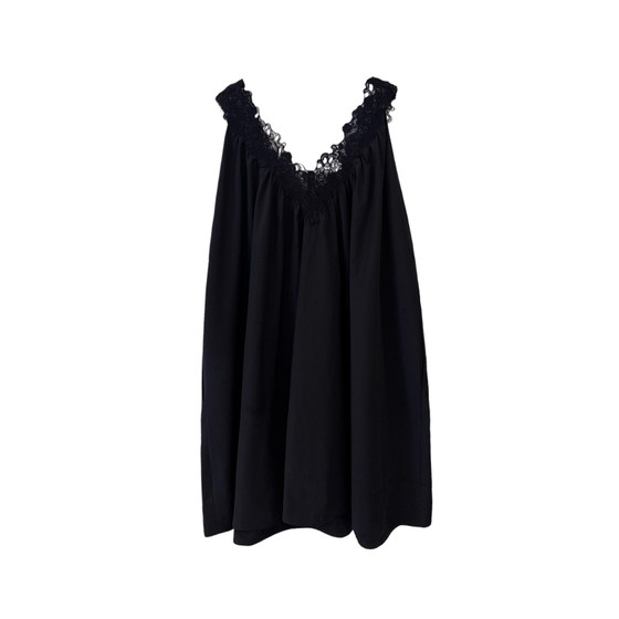 
3ts lace spliced tank top suspender skirt white princess style high waist a line skirt sleeveless wide hem dress