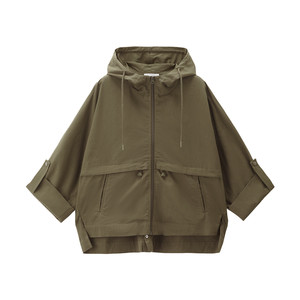 Giordano jacket women's pure cotton rollable bat sleeves loose silhouette waist hooded windbreaker jacket 13376149