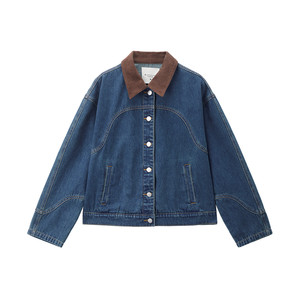 
Designer Giordano denim jacket women's patchwork corduroy lapel loose denim jacket 18375914