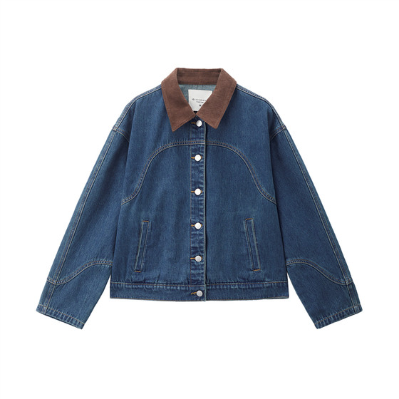 
Designer Giordano denim jacket women's patchwork corduroy lapel loose denim jacket 18375914