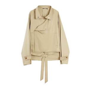 [Self-operated] ELLE Khaki Stand Collar Profile Short Jacket Women's 2025 Autumn New Fashionable Casual Unique Top