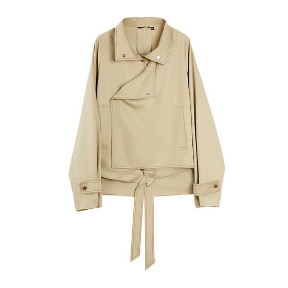 [Self-operated] ELLE Khaki Stand Collar Profile Short Jacket Women's 2025 Autumn New Fashionable Casual Unique Top