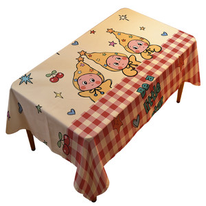 Retro cream cartoon cute tablecloth fabric plaid picnic cloth photo background cloth dining table trendy brand tablecloth