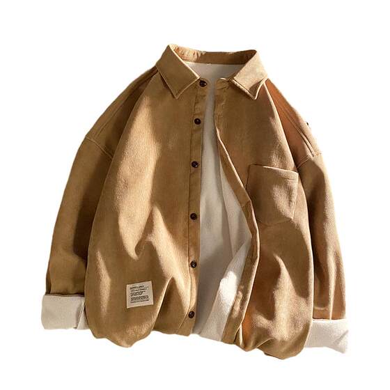 Autumn and winter shirt Men's long -sleeved loose tide bottoming and velvet thickened warm -keeping shirt light cores with top jackets
