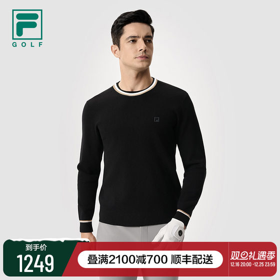 FILA 斐乐官方高尔夫男子编织衫2025冬新款运动满印基础套头毛衣