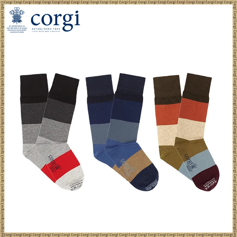 CORGI柯基英国进口男士袜子拼色条纹精梳棉中筒袜夏季中长袜