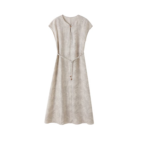 XWI Xinwei linen new Chinese style mother dress women's summer national style improved waist skirt A-line skirt improved skirt