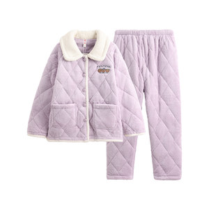 
Fenten winter coral velvet cotton couple pajamas men and women three-layer thickened anti-static home clothing cotton jacket set