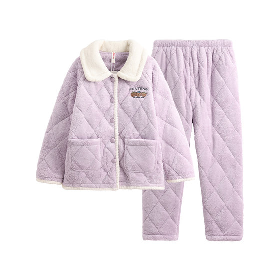 
Fenten winter coral velvet cotton couple pajamas men and women three-layer thickened anti-static home clothing cotton jacket set