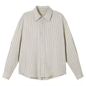 
PSO Brand Men's Women's Linen Blend Retro Old Money Style Shirt Long Sleeve Striped Shirt Jacket Fall