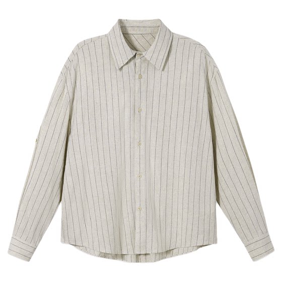 
PSO Brand Men's Women's Linen Blend Retro Old Money Style Shirt Long Sleeve Striped Shirt Jacket Fall