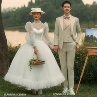 Белое уличное свадебное платье подходит для фотосессий, одежда для влюбленных, французский стиль