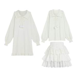 The original basic style of the Sen Girl tribe is solid color imitation mink white moonlight knitted sweater in autumn and winter inner dress loose