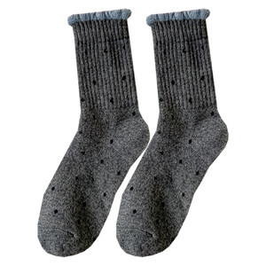 
Thickened lace wool socks women's mid-calf socks autumn and winter plus velvet warm retro polka dot Japanese style cute pile socks