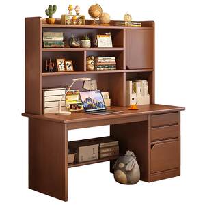 
Solid wood desk student home study writing desk bedroom bookshelf integrated desk bookcase against wall adult computer desk