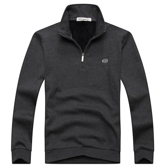 Spring and autumn new models plus fat increase, loose lapel large long -sleeved cotton T -shirt fat guy sports fat man casual sweater