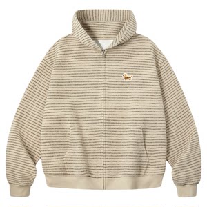 PSO Brand Men's and Women's Embroidered Puppy Brushed Knitted Striped Sweatshirt Women's Hoodie Jacket Couple Wear