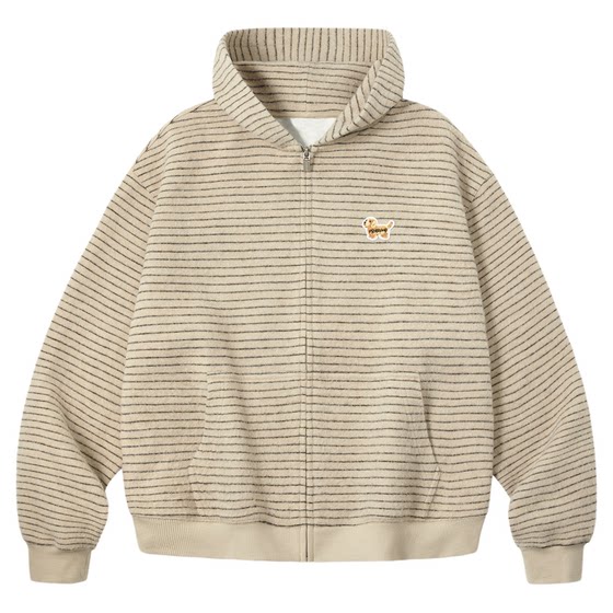 PSO Brand Men's and Women's Embroidered Puppy Brushed Knitted Striped Sweatshirt Women's Hoodie Jacket Couple Wear