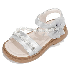 
Wuma children's shoes girls princess shoes 2026 new summer girls open toe princess pearl flat fashion sandals