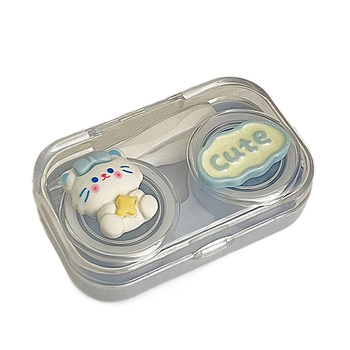 Cute contact lens box, no twist lid, all-in-one contact lens box, portable, compact push-type companion box storage box