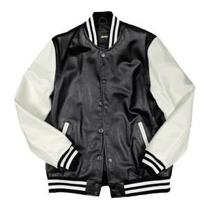 Spring and autumn soft header leather baseball uniform full leather clothes black and white leather jacket men's top casual short exterior tide
