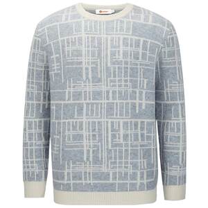 
Pipi dog autumn and winter round neck contrast color jacquard line plaid men pullover pure cashmere sweater knitted sweater