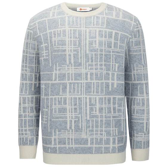 
Pipi dog autumn and winter round neck contrast color jacquard line plaid men pullover pure cashmere sweater knitted sweater