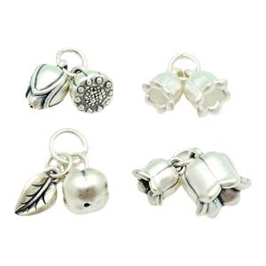 Foot silver pendant 3D hard anemone pod flower bud twin persimmon hollow pendant S999 sterling silver DIY rope braid accessories
