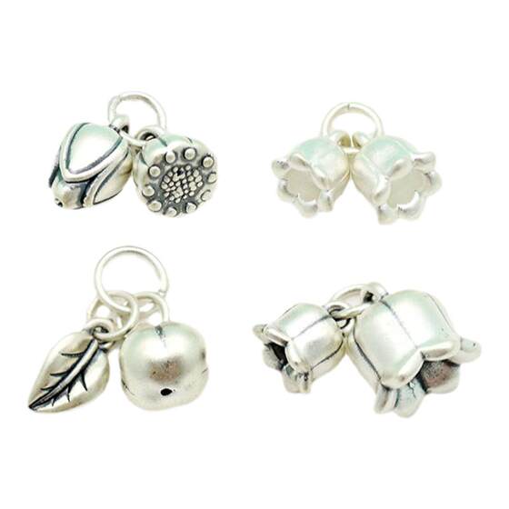 Foot silver pendant 3D hard anemone pod flower bud twin persimmon hollow pendant S999 sterling silver DIY rope braid accessories
