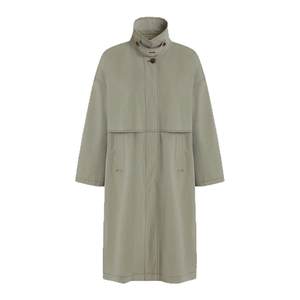 Fano Natural gray-green layered loose-leaf contrast line relaxed cotton long windbreaker jacket for women