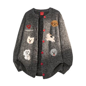 
Charles Heart American Puppy Print Cardigan Sweater for Men and Women Winter New Trendy Brand Couple Sweater Jacket