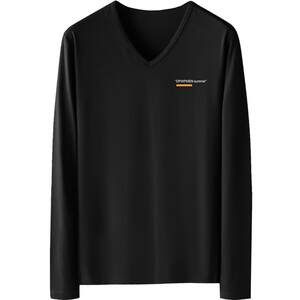 
Modal long-sleeved t-shirt men's V-neck top clothes trendy printed t-shirt with bottoming shirt antibacterial black autumn clothes