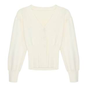 MULVAN black v-neck sweater cardigan for women in autumn and winter wear Korean style waist-closing long-sleeved short knitted top
