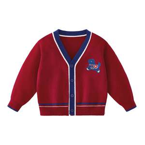 
jellybaby boys sweater spring children's pony cardigan red sweater spring baby New Year's greetings jacket