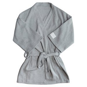 
D.M men's bathrobe short 100% cotton solid color simple nightgown absorbing water sexy casual home Japanese versatile trendy