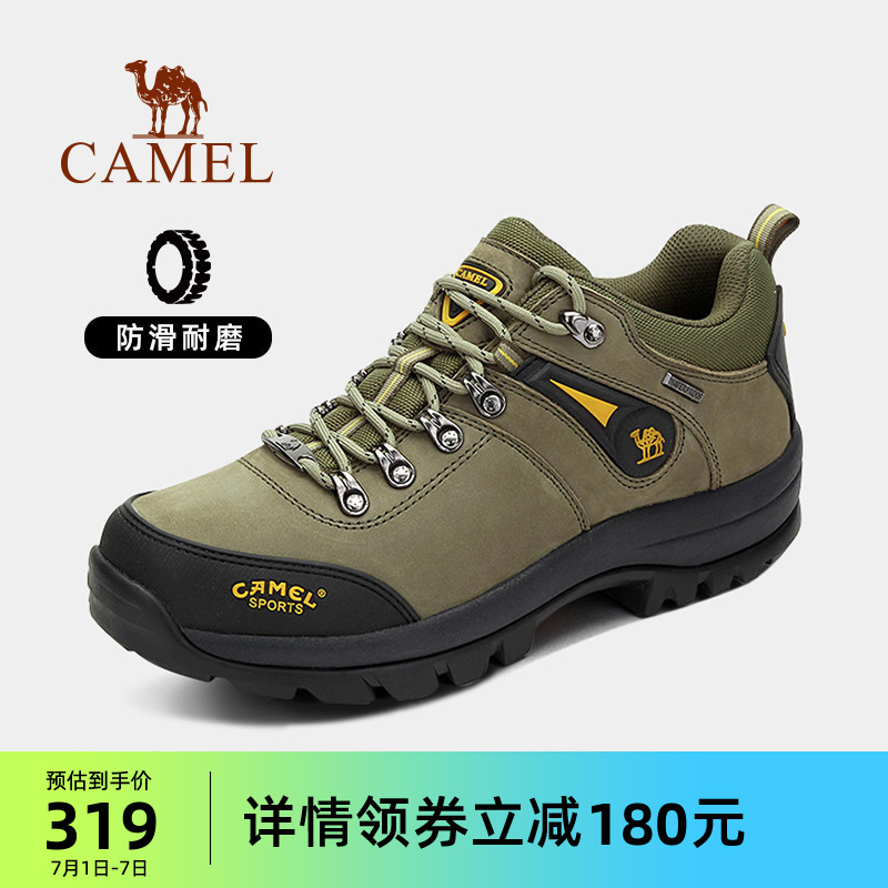 CAMEL 骆驼 户外登山鞋男 防滑耐磨减震徒步鞋牛皮户外鞋 A632026015，军绿，男 40