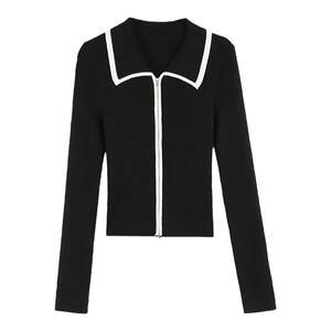 
MULVAN [30% off in stock] zipper sweater cardigan coat for women with contrasting color slim fit sweater