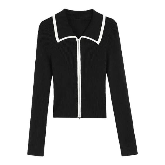 MULVAN [35% off in stock] zipper sweater cardigan coat for women with contrasting color slim fit sweater