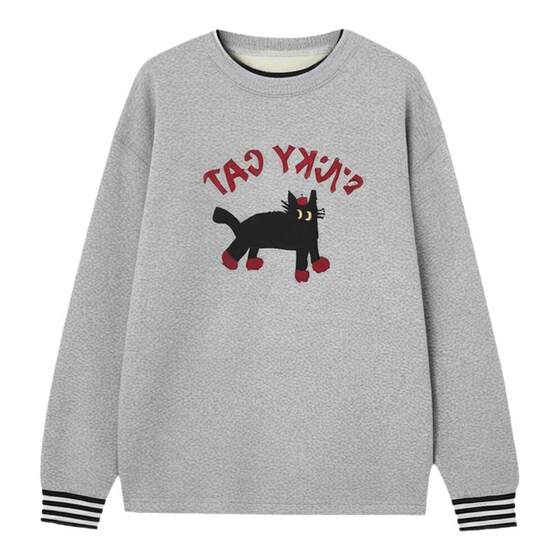 
Cartoon cat ~ Western style maternity wear sweatshirt spring and autumn comfortable casual loose round neck plus velvet gray inner top