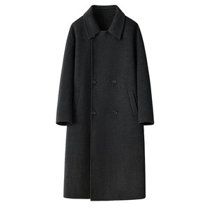 Autumn and winter long over-the-knee double-sided sheep wool coat men's lapel loose Korean style off-shoulder woolen woolen windbreaker jacket