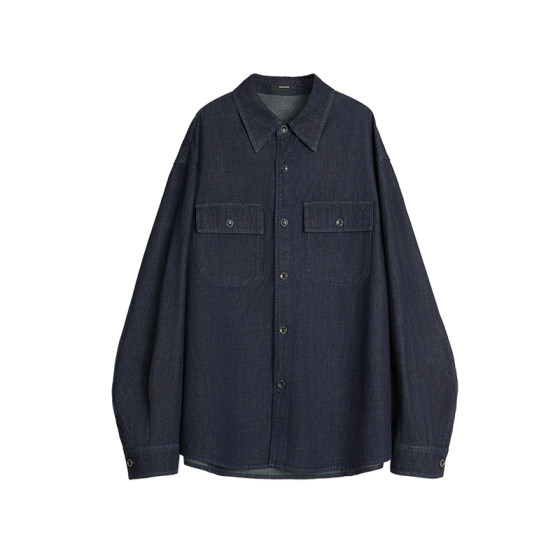 
DUPU American denim original color long-sleeved shirt, light luxury texture, same style shirt for men and women