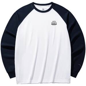 
ANTA pure cotton long-sleeved T-shirt men's spring raglan sleeve simple round neck bottoming shirt sports top 152538402